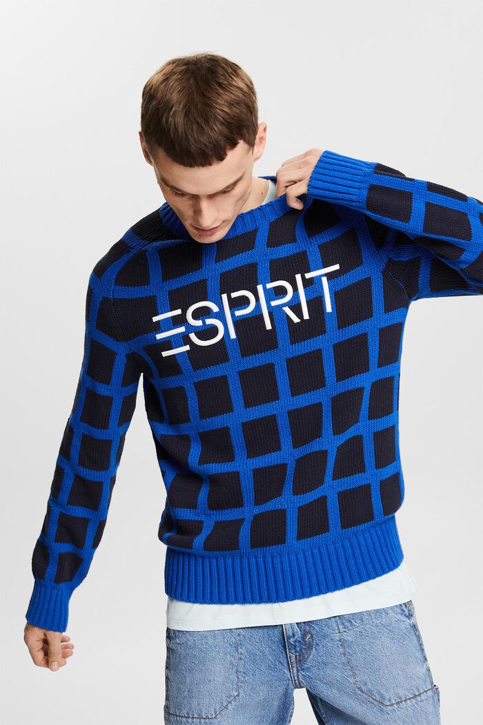 Logo Grid Chunky Knit Sweater, BRIGHT BLUE, detail image number 4