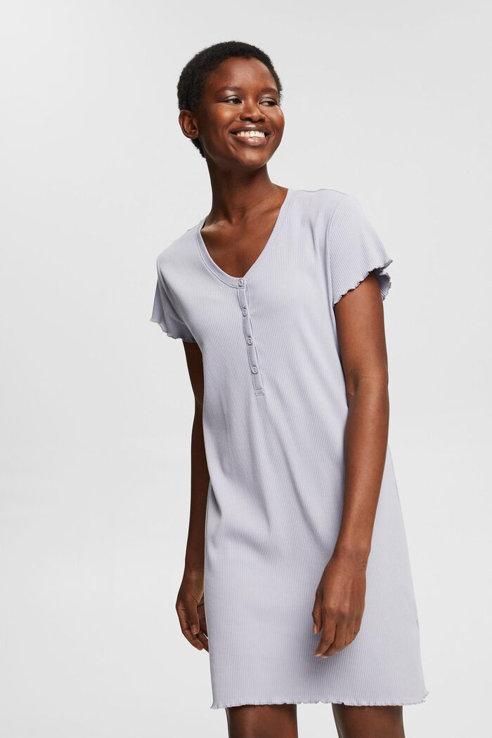 Nightshirt made of ribbed jersey, LIGHT BLUE LAVENDER, overview