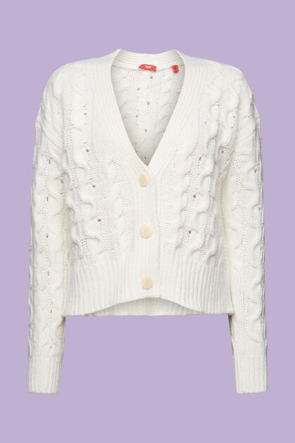 Cable knit cardigan, wool-cashmere blend