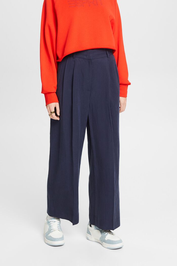 High-Rise Wide-Leg Culotte Pants, NAVY, detail image number 0