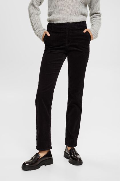 Mid-rise corduroy trousers, BLACK, overview