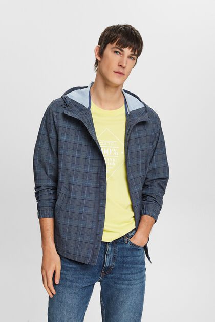 Zip-Up Hooded Plaid Jacket