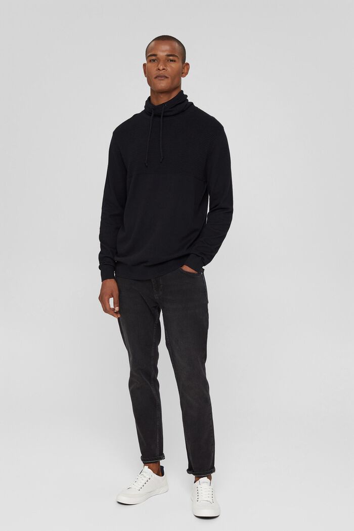 Cashmere blend: jumper with a drawstring collar, BLACK, detail image number 1