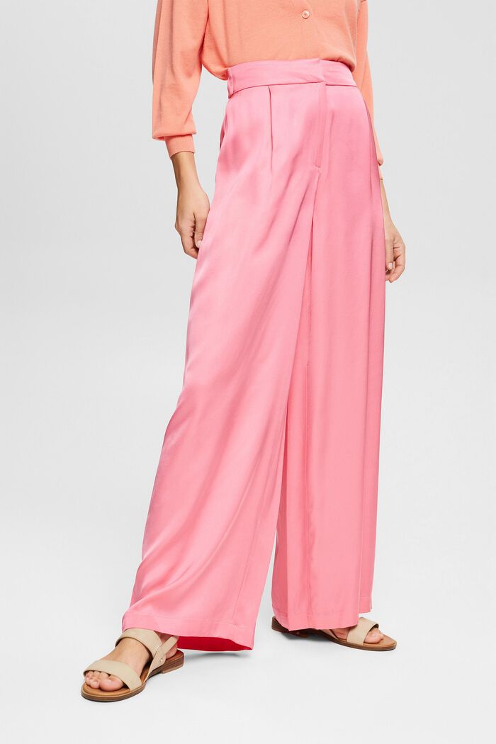 Flowing satin trousers with a wide leg, PINK FUCHSIA, detail image number 0