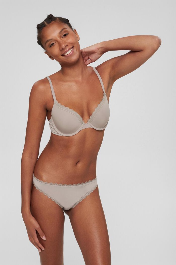 Recycled: push-up bra trimmed with lace, LIGHT TAUPE, overview