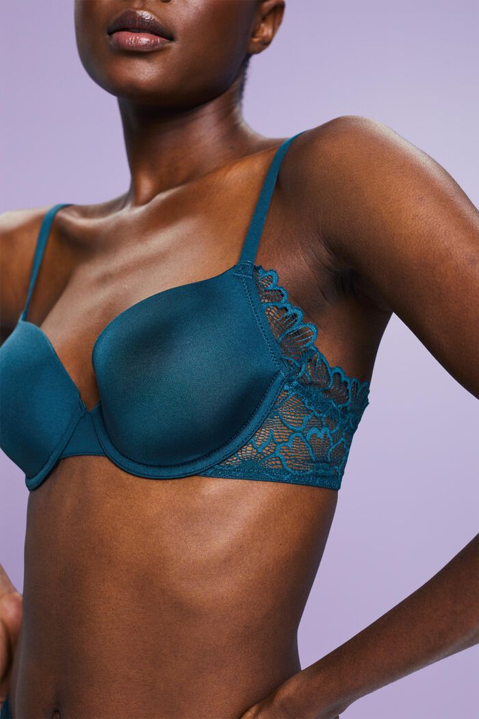 Padded Underwire Lace Bra, PETROL BLUE, detail image number 3