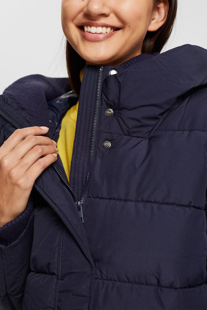 Quilted coat with rib knit details, NAVY, detail image number 0