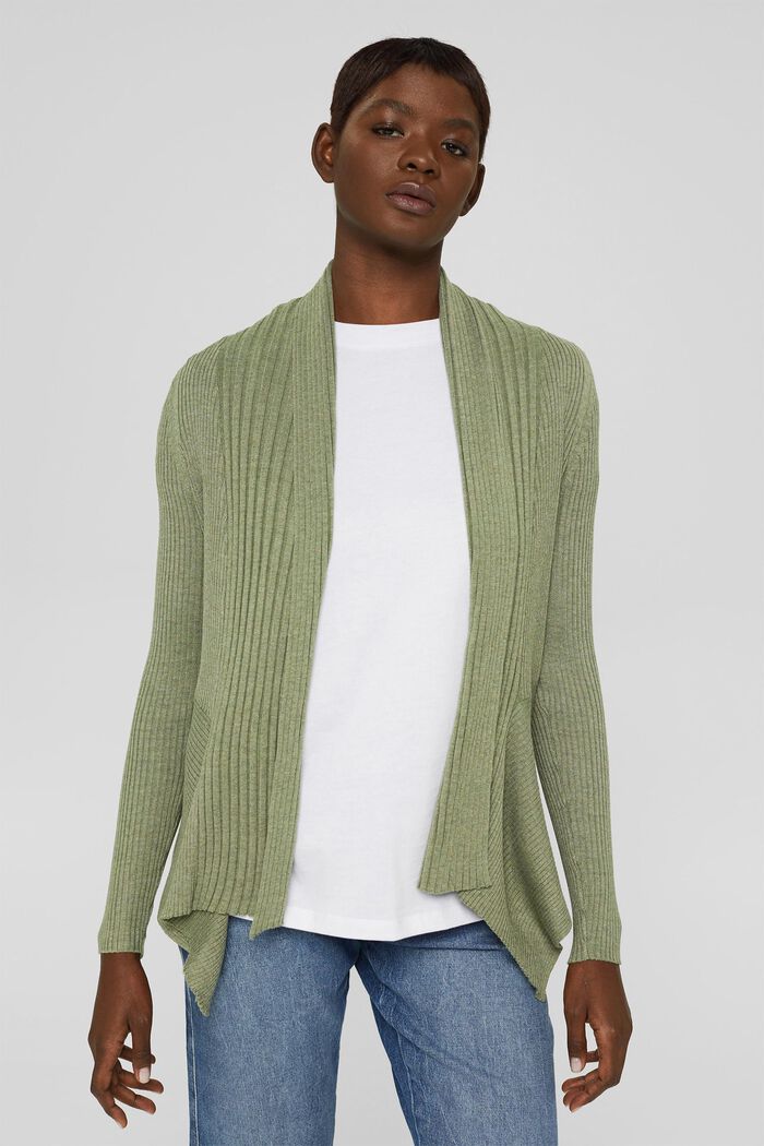 Recycled: open-front ribbed cardigan