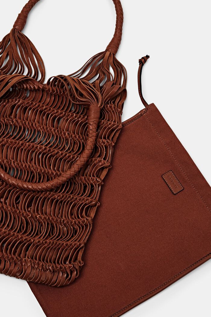 Leather shopper in knotted design, RUST BROWN, detail image number 2