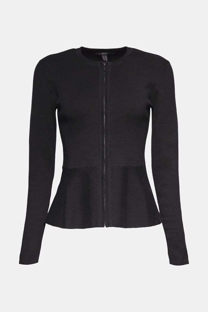 Fitted knit cardigan with a peplum, BLACK, detail image number 6