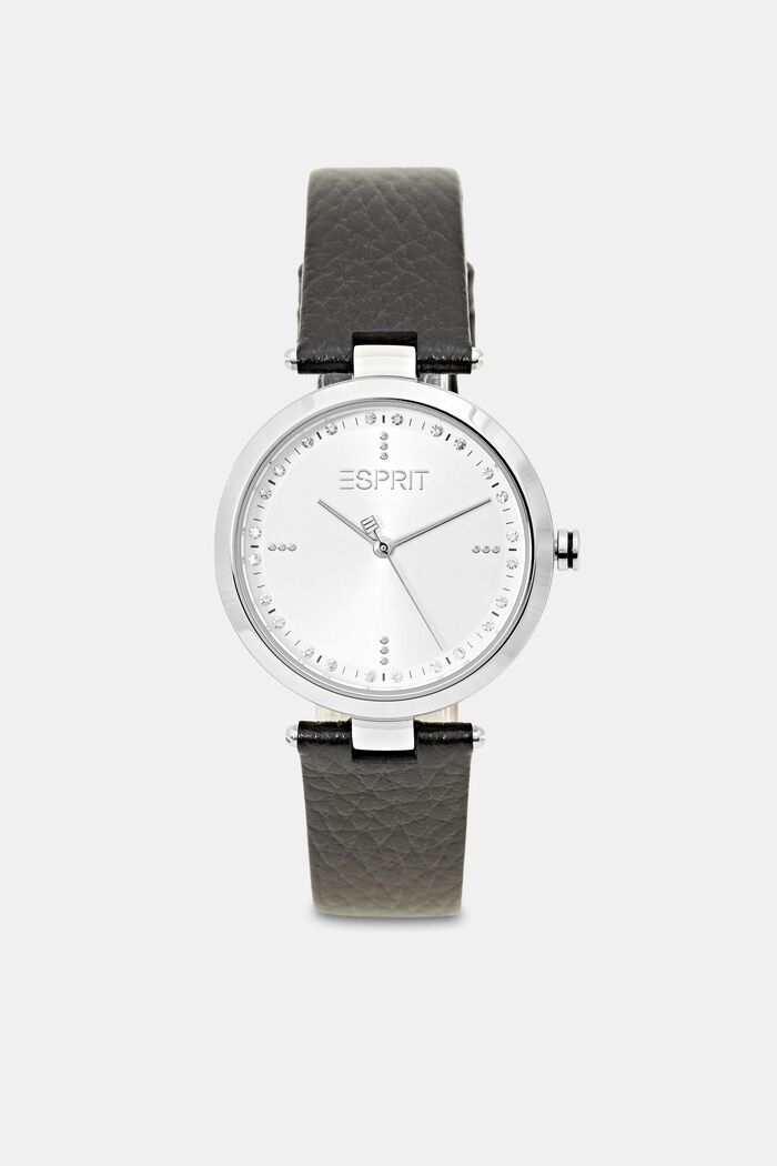 Watch with a leather strap and zirconia