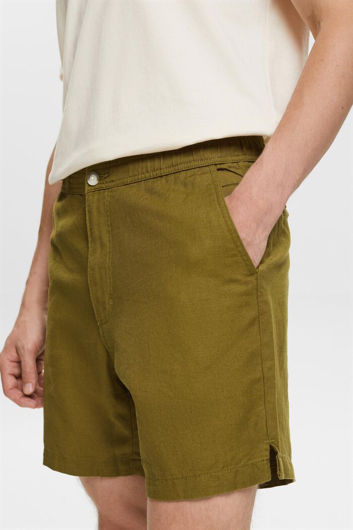 Cotton-Linen Bermuda Shorts, OLIVE, detail image number 3