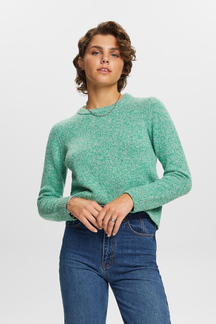 Crewneck jumper, wool blend, GREEN, detail image number 0