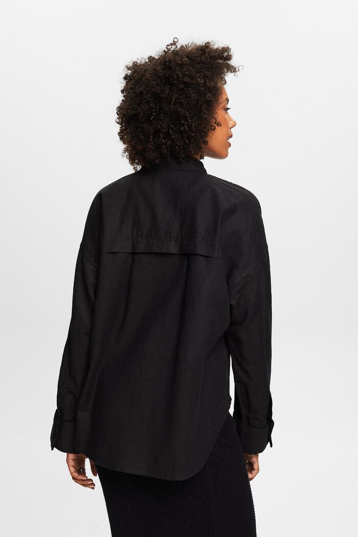 Cotton-Linen Shirt Blouse, BLACK, detail image number 2