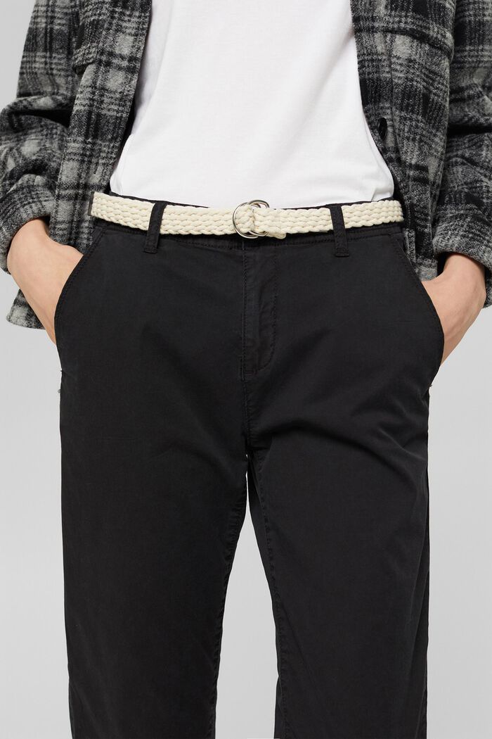 Chinos with braided belt, BLACK, detail image number 0