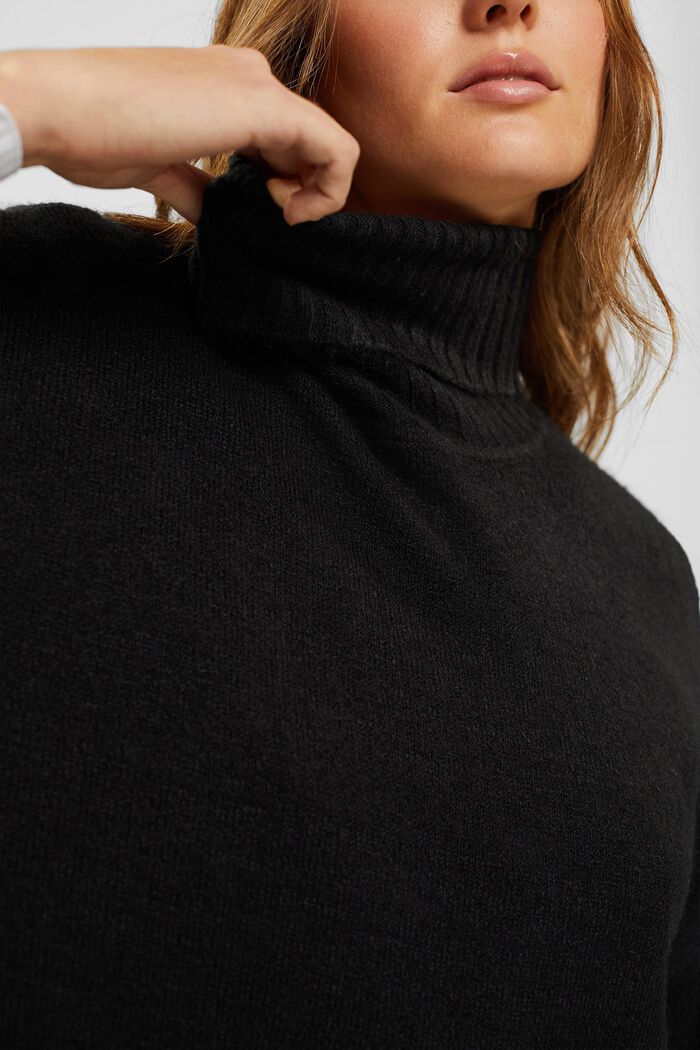 Knitted roll neck sweater, BLACK, detail image number 0