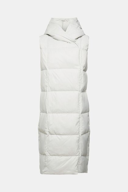 Longline quilted body warmer with recycled down, PASTEL GREY, overview