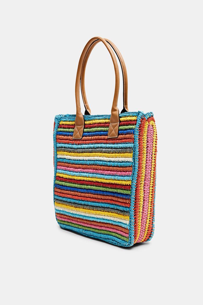 Raffia tote bag with faux leather handles, MULTICOLOUR, detail image number 2