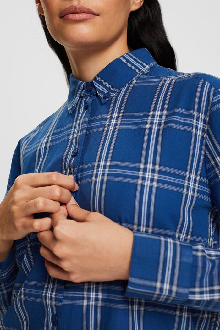 Checked shirt blouse with button down collar, BLUE, detail image number 0
