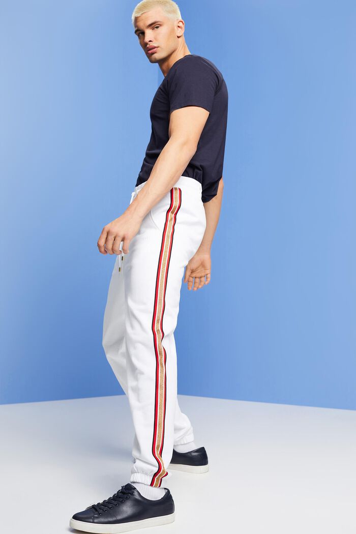 Striped Cotton Track Pants, WHITE, detail image number 4