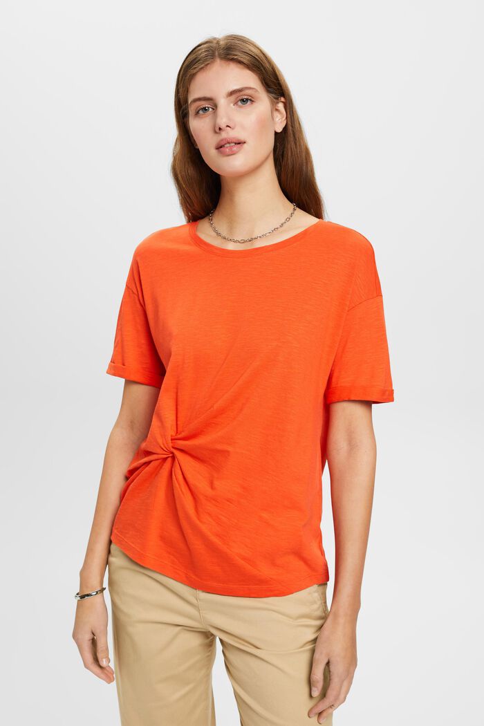T-shirt with twisted detail, ORANGE RED, detail image number 0