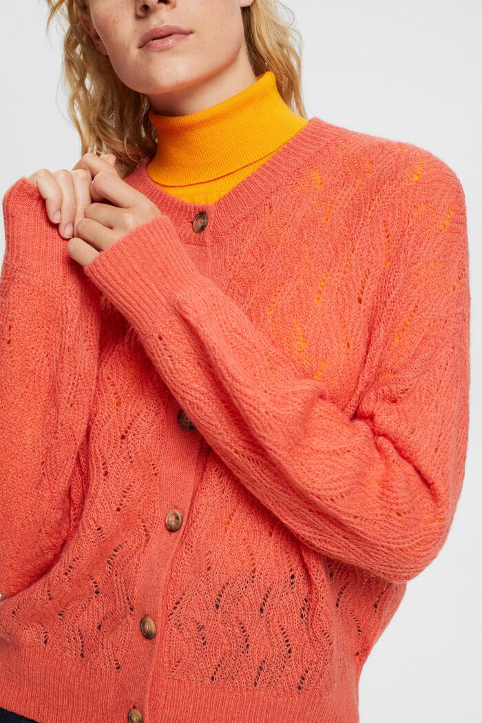 Pointelle cardigan, CORAL, detail image number 0