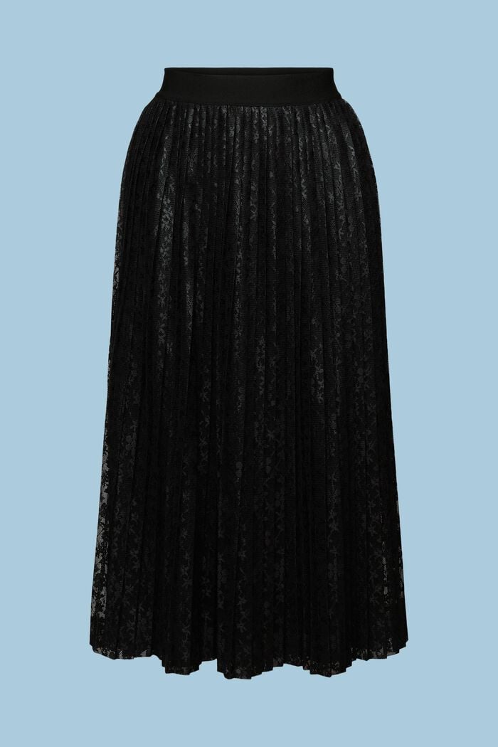 Pleated Lace Midi Skirt, BLACK, detail image number 5