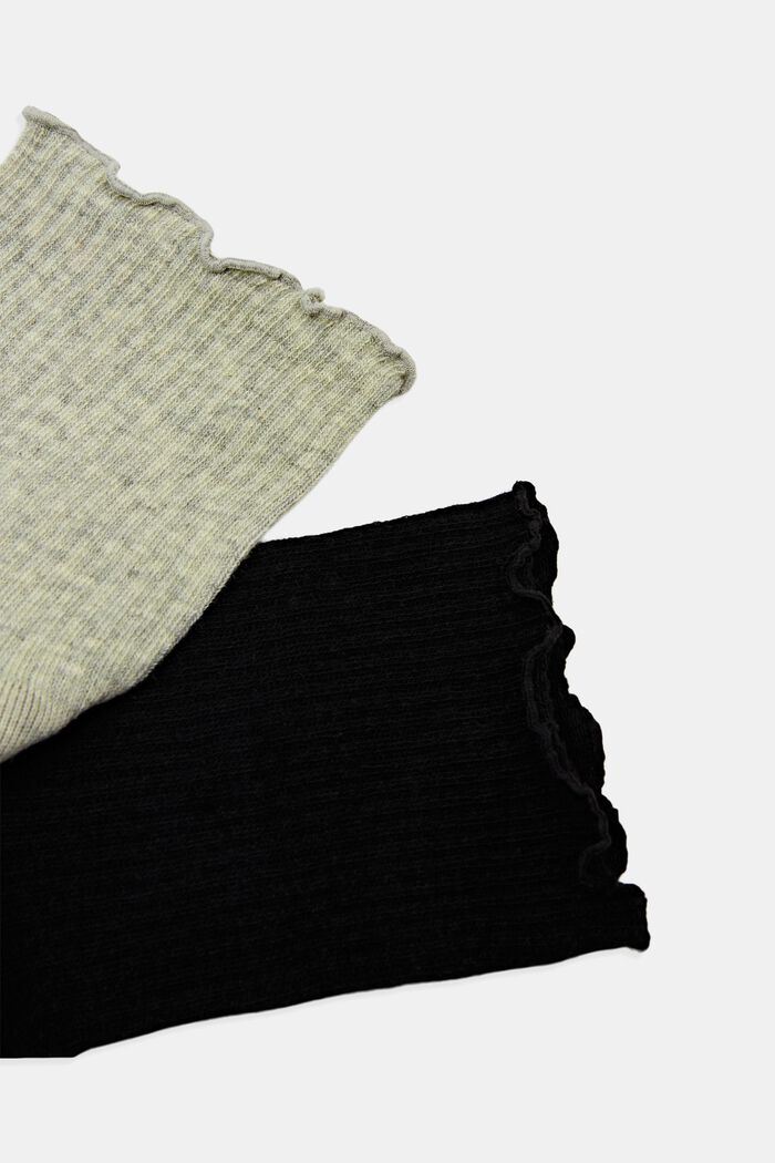 2-pack of socks with ruffled cuffs, organic cotton, BLACK/KHAKI, detail image number 1