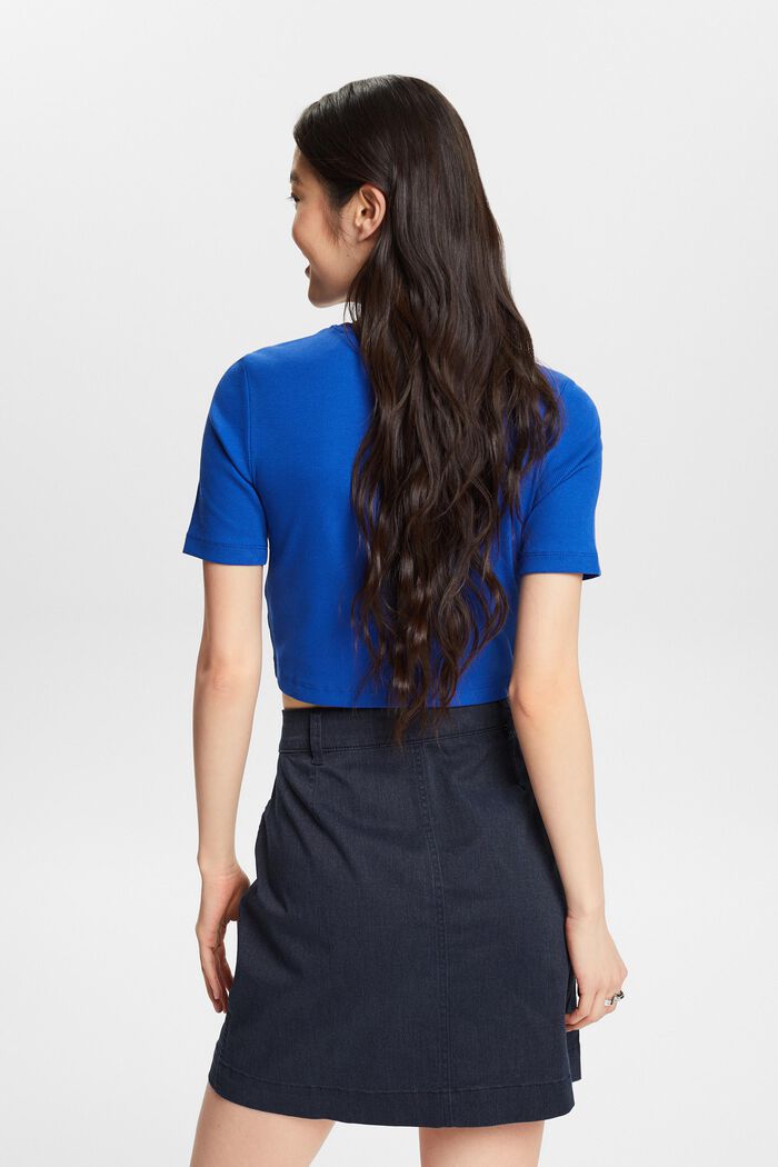 Ribbed Cotton Cropped T-Shirt, BRIGHT BLUE, detail image number 2