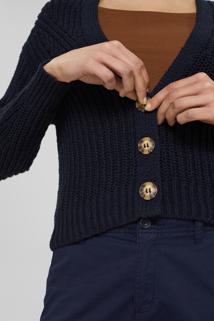 Cardigan in ribbon yarn, blended cotton, NAVY, detail image number 0