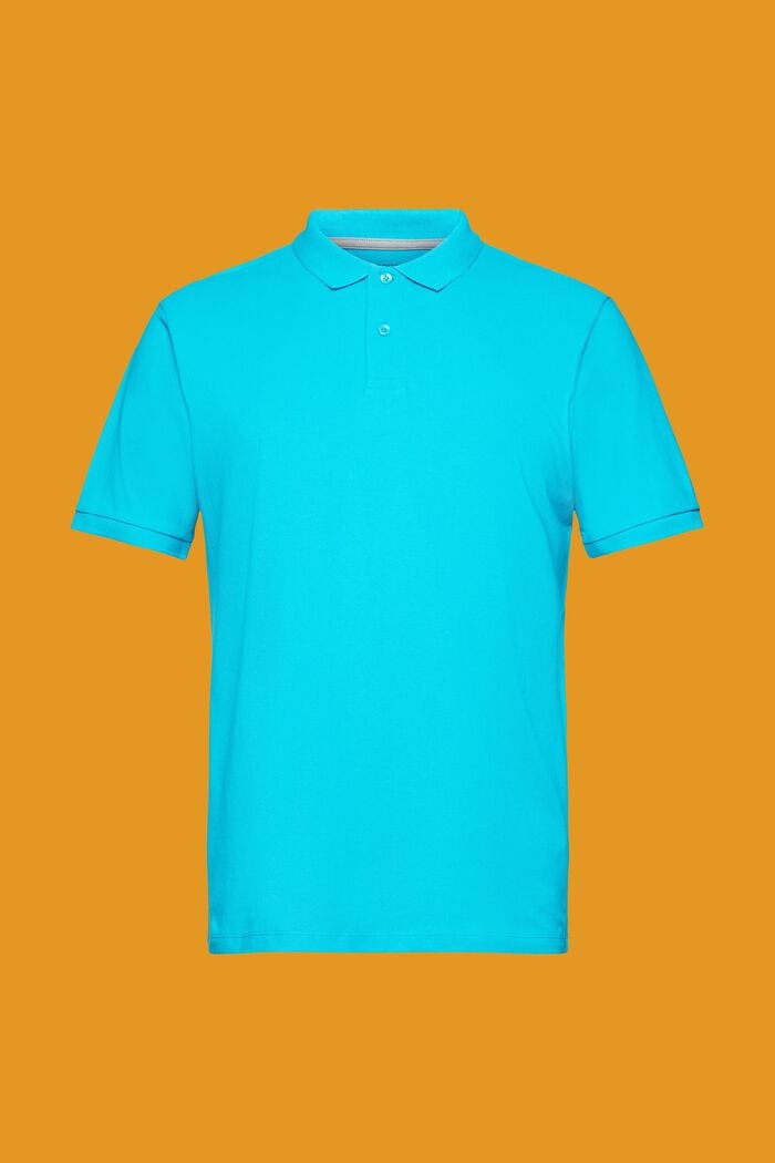 Slim fit cotton pique polo shirt, AQUA GREEN, detail image number 6