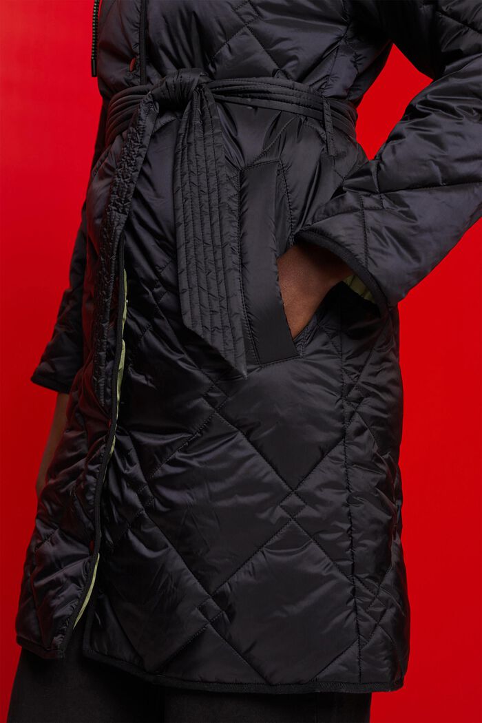 Quilted coat with a hood, BLACK, detail image number 2