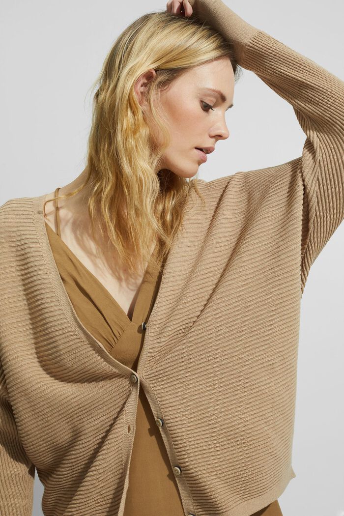 With lyocell TENCEL™: Ribbed cardigan, SAND, detail image number 0