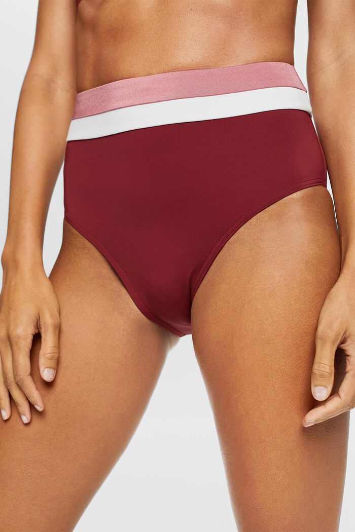 Tri-colour high-rise bikini bottoms, DARK RED, detail image number 2