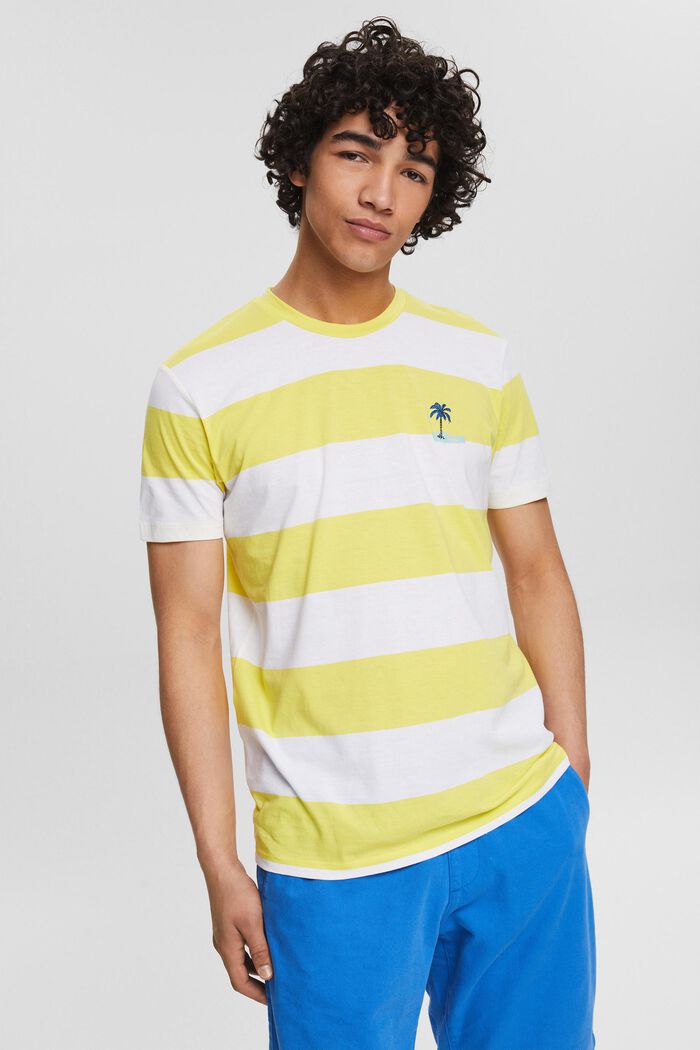 Jersey T-shirt with stripes and a print, YELLOW, overview