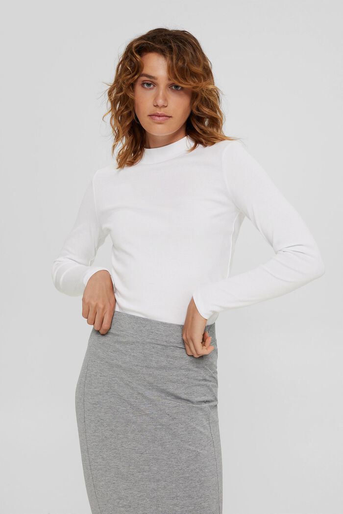 Long sleeve top with a stand-up collar, WHITE, detail image number 0