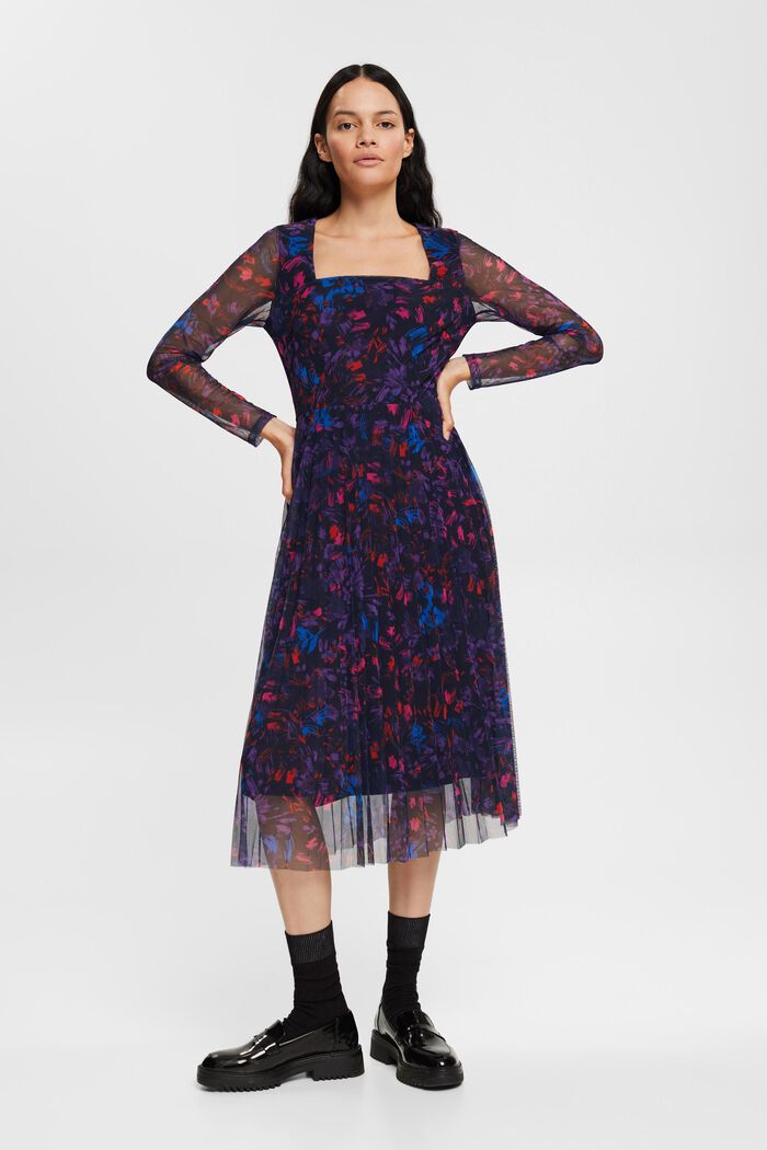 Patterned mesh dress, NAVY, detail image number 2