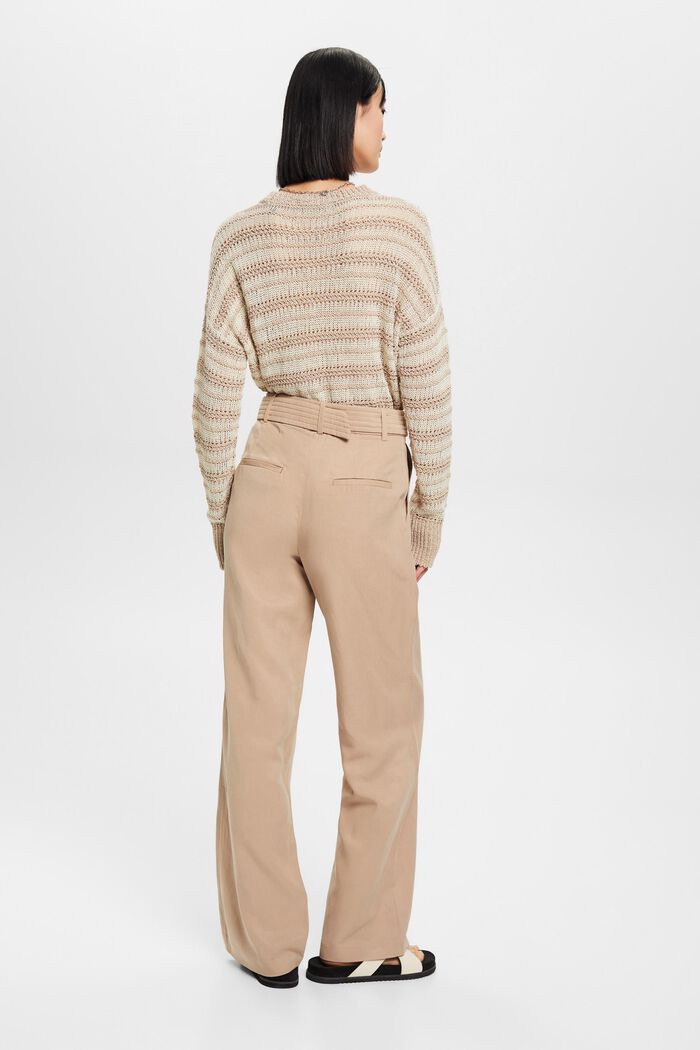High-rise wide leg linen blend trousers with belt, TAUPE, detail image number 3