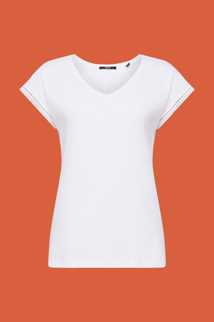 T-shirt with lace details, WHITE, detail image number 5
