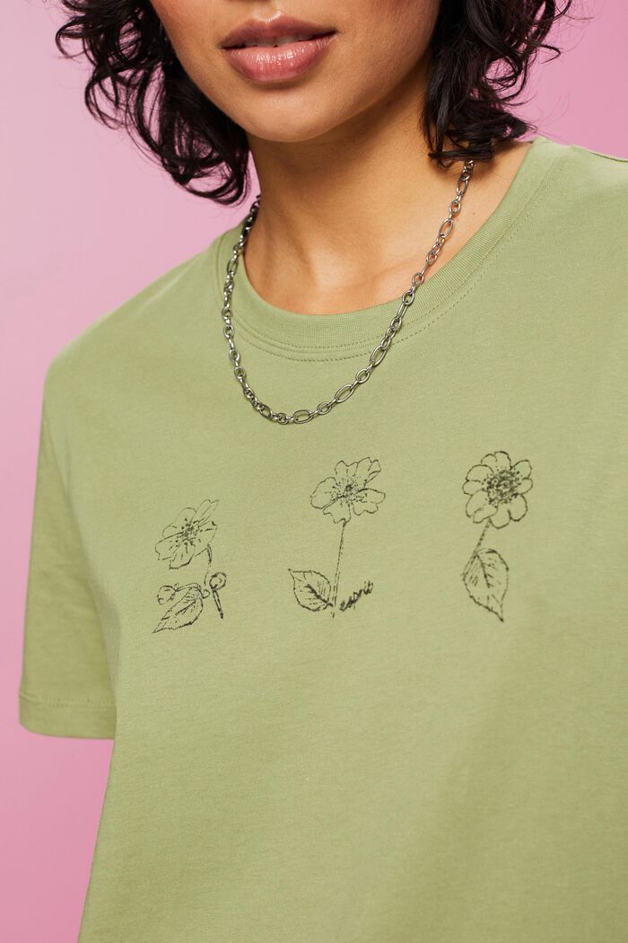 Cotton T-shirt with flower print, PISTACHIO GREEN, detail image number 2