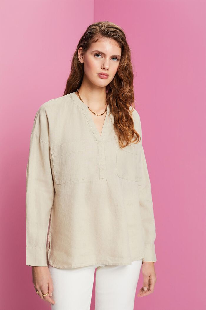 Linen Blouse, LIGHT TAUPE, detail image number 4