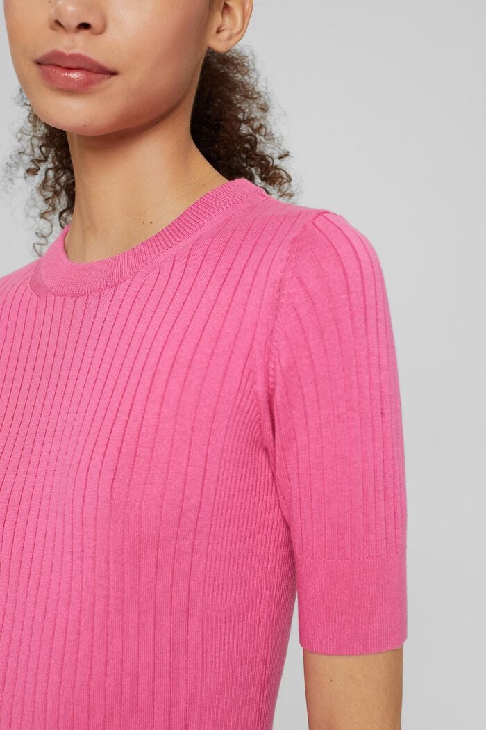 Short-sleeved ribbed sweater, PINK, detail image number 0