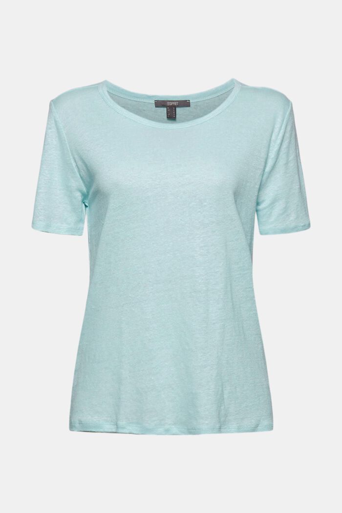 Made of linen: Basic T-shirt, LIGHT TURQUOISE, overview