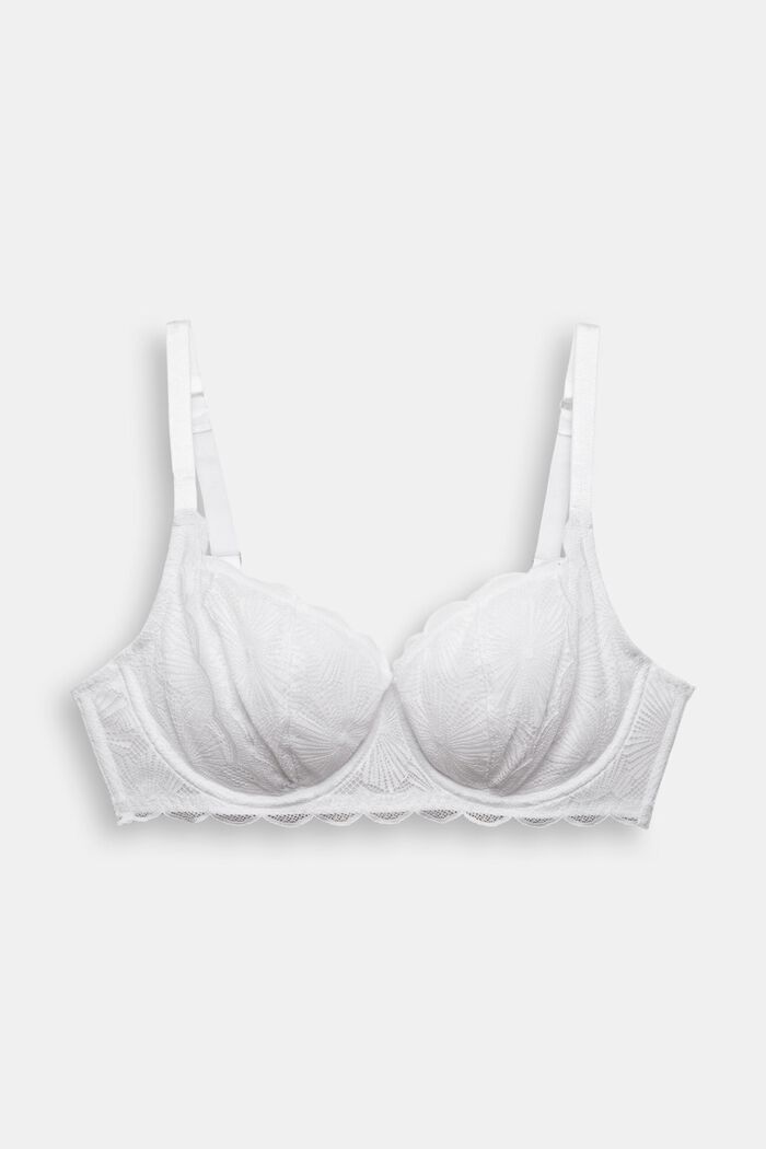 Unpadded underwire bra in lace, made especially for larger cup sizes, WHITE, detail image number 0