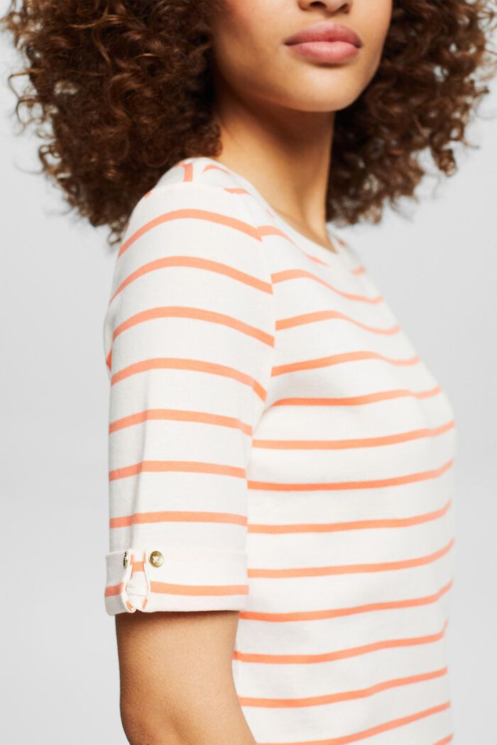 Striped Round Neck Cotton Top, NEW OFF WHITE, detail image number 0