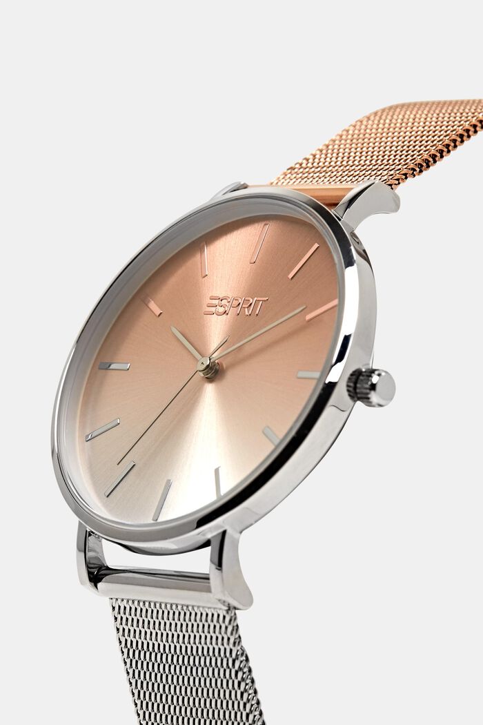 Stainless Steel Bi-Colored Mesh Strap Watch, SILVER, detail image number 1
