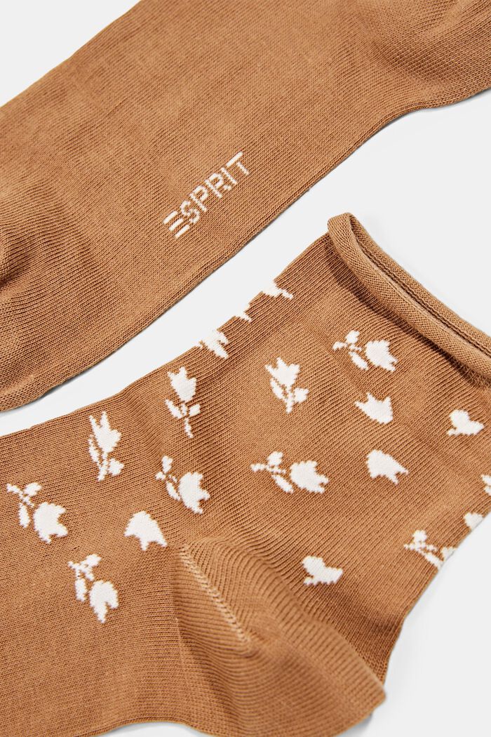 2-pack of short socks with floral pattern, SIENNA, detail image number 1