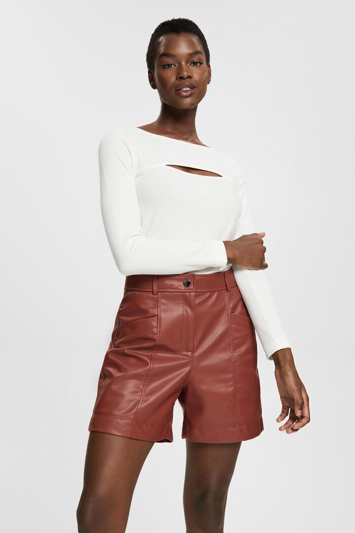 Faux leather shorts, RUST BROWN, detail image number 2