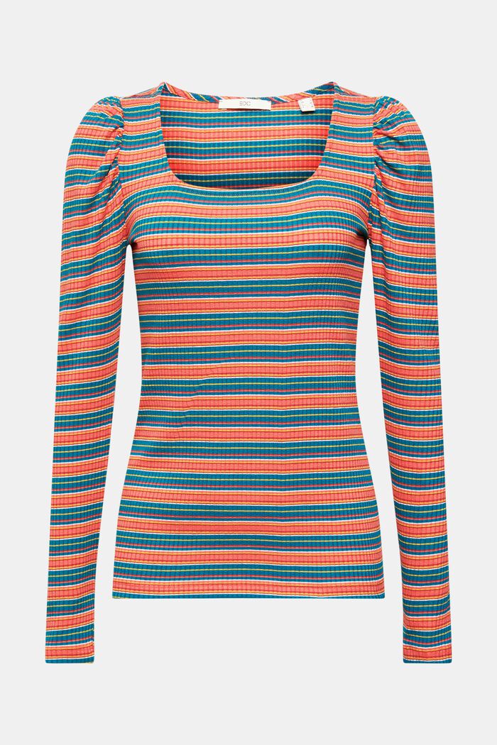 Ribbed sqaure neck long sleeve top, CORAL, detail image number 2