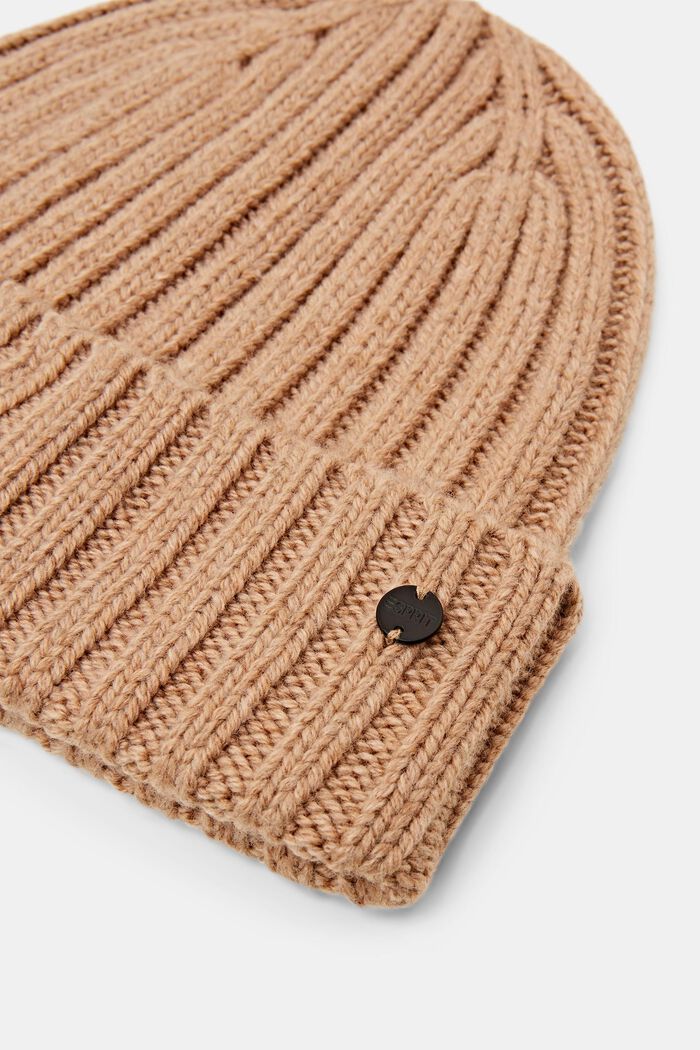 Chunky Ribbed-Knit Beanie, CAMEL, detail image number 1